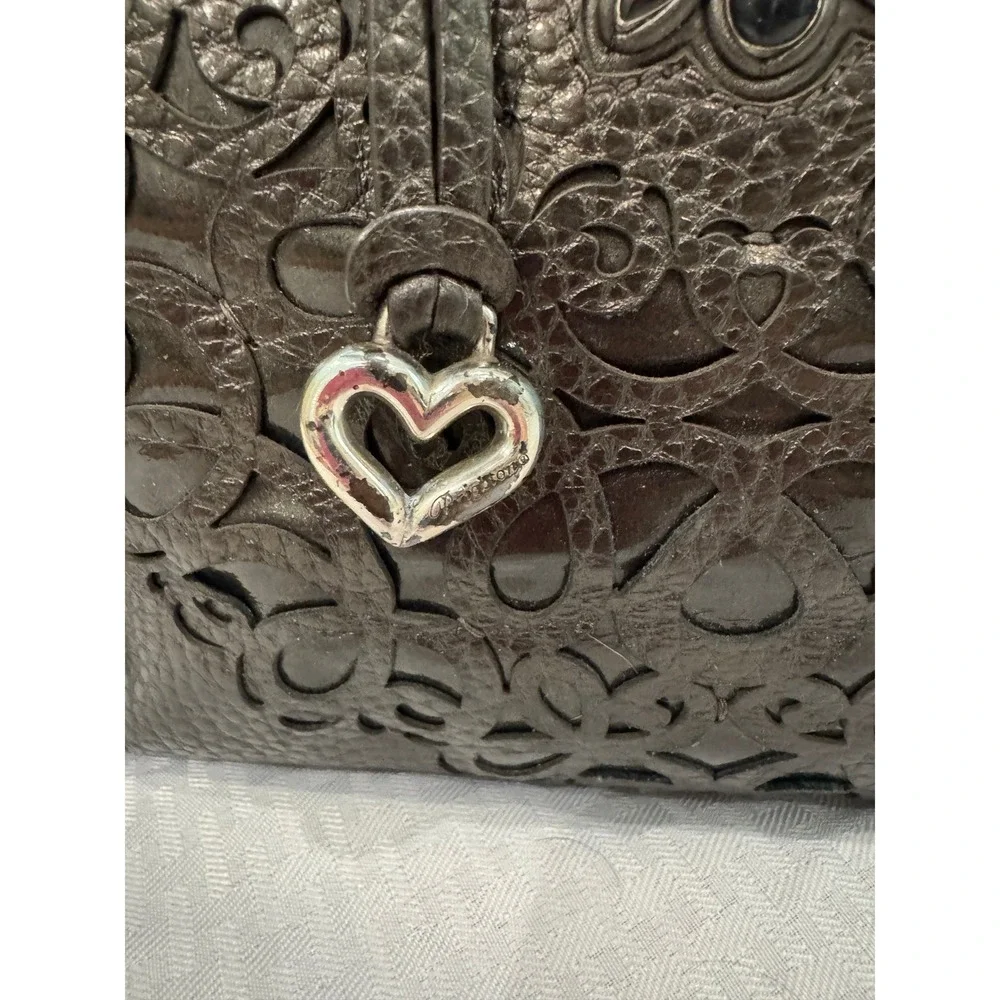 Brighton Leather Satchel Bag‎ Womens Large Metallic Charcoal Excellent Mandala